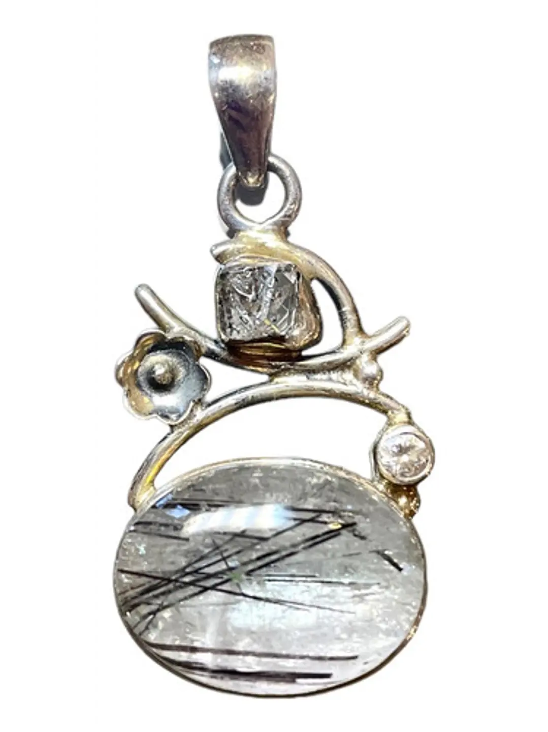 Colgante Turmalina Negra En Cuarzo Diamante Herkimer Circon - Joyas Velardi